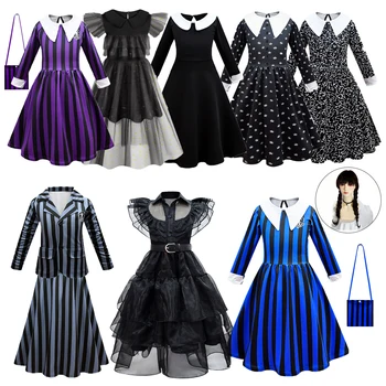 Miercuri Addams Cosplay Pentru Costum Fată 2023 Noi Vestidos Pentru Copii Fete Plasă De Petrecere Rochii Costume De Carnaval 3-10 Ani