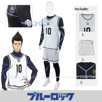 Anime Albastru de Blocare Shoei Baro Cosplay Costum Echipa X Tricoul Alb Clubul de Fotbal Sport Vesta pantaloni Scurți Salopeta #10 ÎN STOC Bărbați