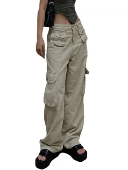 Femeile s Largi, Pantaloni Kaki Multi-buzunare Picior Drept Cargo Jean Largi Picior Pantaloni Streetwear