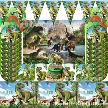 Lumea Jurassic Dinozaur Tema Tacamuri De Unica Folosinta Jungle Safari Dinozaur Sălbatic Vuiet Băiat Fericit Ziua De Naștere Partidul Decor
