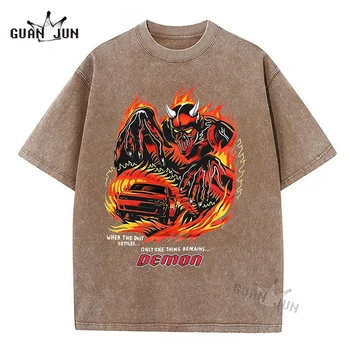 Nou Demon Epocă Spălat T-shirt pentru Bărbați/femei Vara Rece Mâneci Scurte Tricou Casual Grunge Grafic Tricouri Bumbac Mens T Shirt